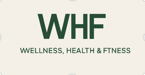 WHF logo in green with text Wellness, Health & Fitness on a cream background
